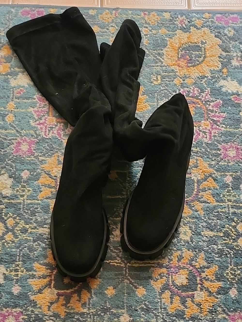 Nasty Gal Black Over-the-Knee Stretch Boots with Chunky Sole